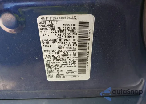 2018 Nissan Rogue S z USA, uszkodzony, nr VIN JN8AT2MTXJW462614